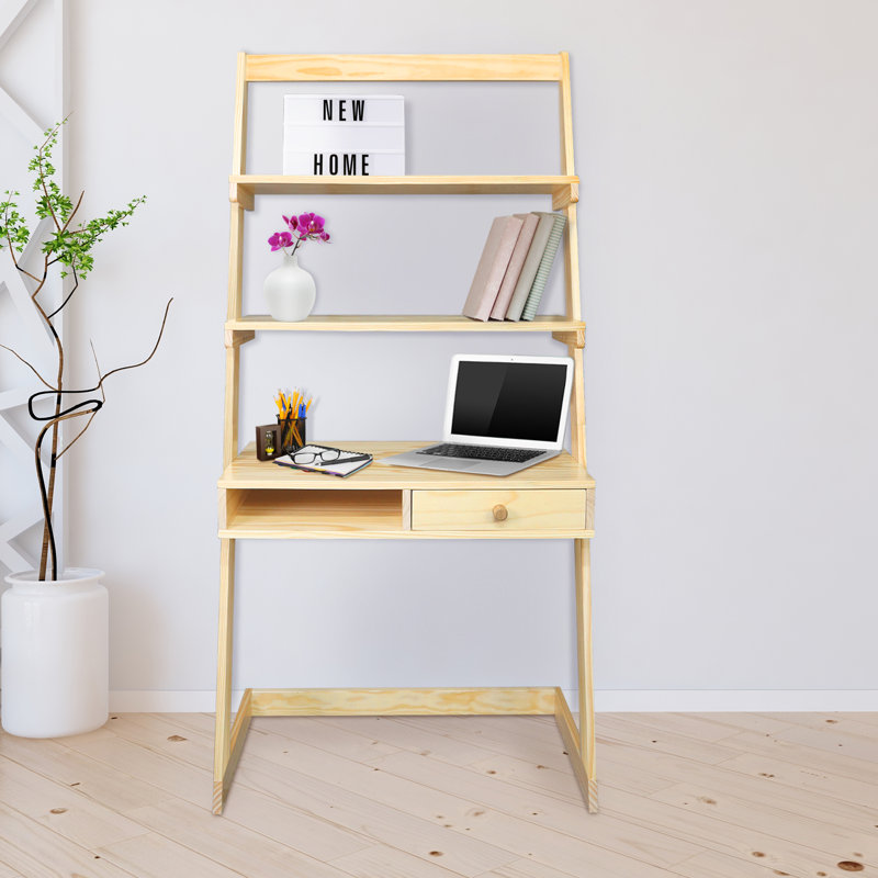 Bureau autoportant en bois massif Burrier, Naturel