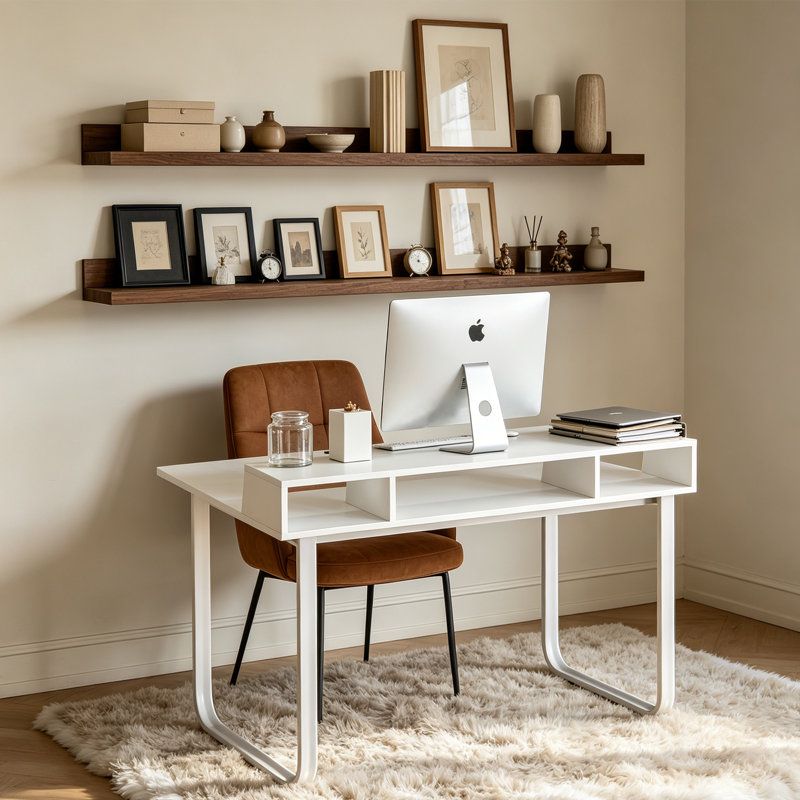 Bureau d'ordinateur en bois blanc, Blanc