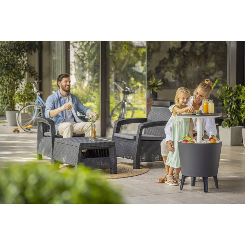 Keter 32 Qt. Cool Bar Cooler Outdoor Weather Resistant Patio Furniture 2 in 1 Pop Up Cocktail Side Table and Beverage Cooler Combo