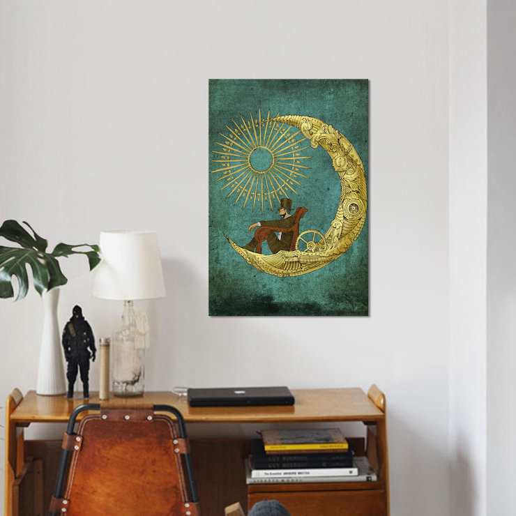 « moon travel », impression sur toile, H 40 po x l 26 po x P 1,5 po, Toile tendue, Pas de tapis