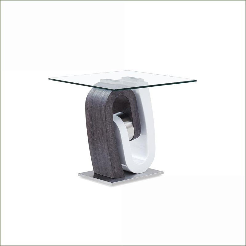 Table basse piédestal à deux tons avec plateau en verre trempé transparent, facile à nettoyer et stable pour le salon