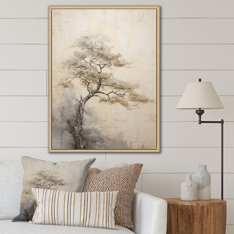 «Beige Tree Pine Zen Scenery IV», reproduction d'art sur toile, Cadre naturel flottant, H 20 po x l 12 po x P 1 po