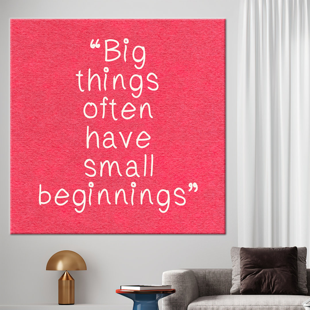 Big Things Start Small Positive Quote Pink Canvas Art for Inspiration and Success