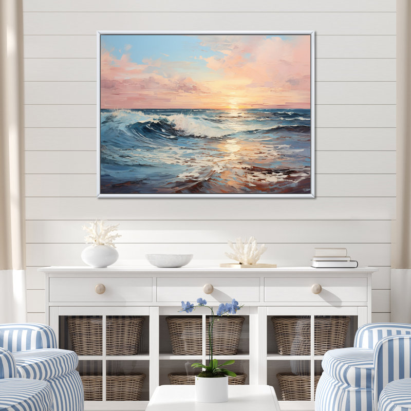 Ocean Pink Serenade Pastoral I - Landscapes Canvas Prints, H 24 po x l 32 po x P 1 po, Cadre flottant blanc