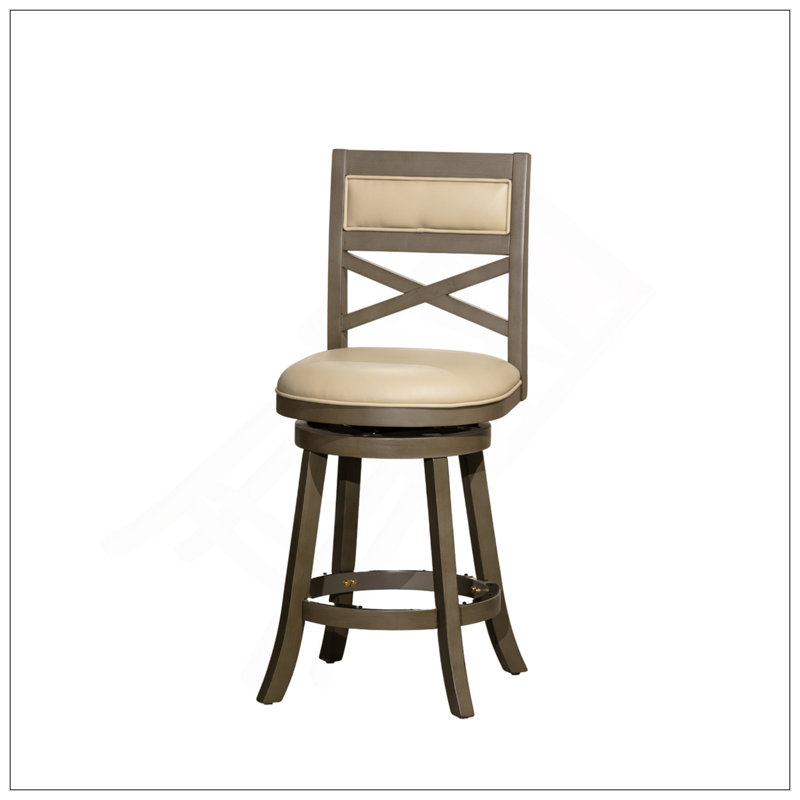 24 Inch Counter Height X-Back Swivel Stool With French Grey Leather, Weathered Grey Finish For Comfort And Style