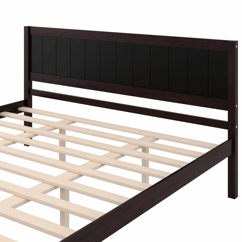 Structure de lit plateforme très grand avec tête de lit et support à lattes de bois, aucun sommier nécessaire, espresso