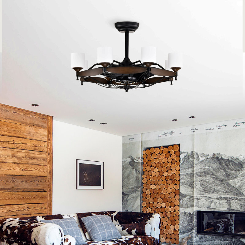 Ventilateur de plafond 33 pouces avec télécommande Dia, moteur à courant continu, 6 vitesses, 3 pales pour la salle à manger, l'entrée, la cuisine, le grain de bois