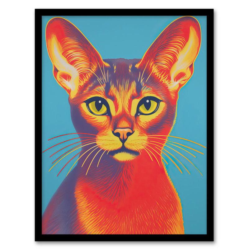 Abyssinian Cat Bold Vibrant Rich Red And Gold On Blue - Single Picture Frame Print