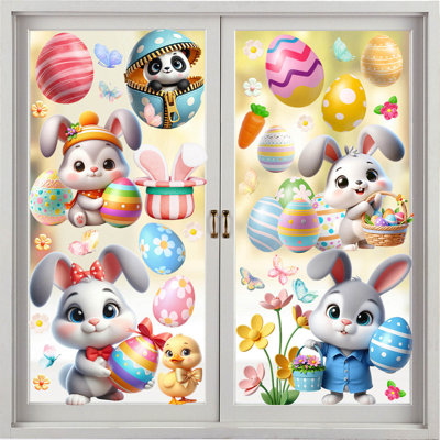 Easter Stickers For Window Door Stickers Easter Decorations Bunny Stickers With Eggs Decals For Easter Easter Window Clings Decorations For Home Office Classroo