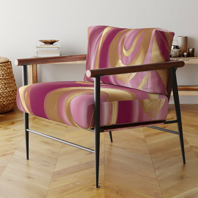 Mowatt Mettalic II - Fauteuil d'appoint rembourré en velours rose et doré Glam