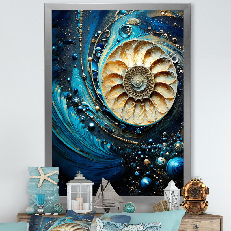 " Nautilus Sapphire Shellfish I ", Silver Single Picture Framed, 32" H x 16" W x 1" D