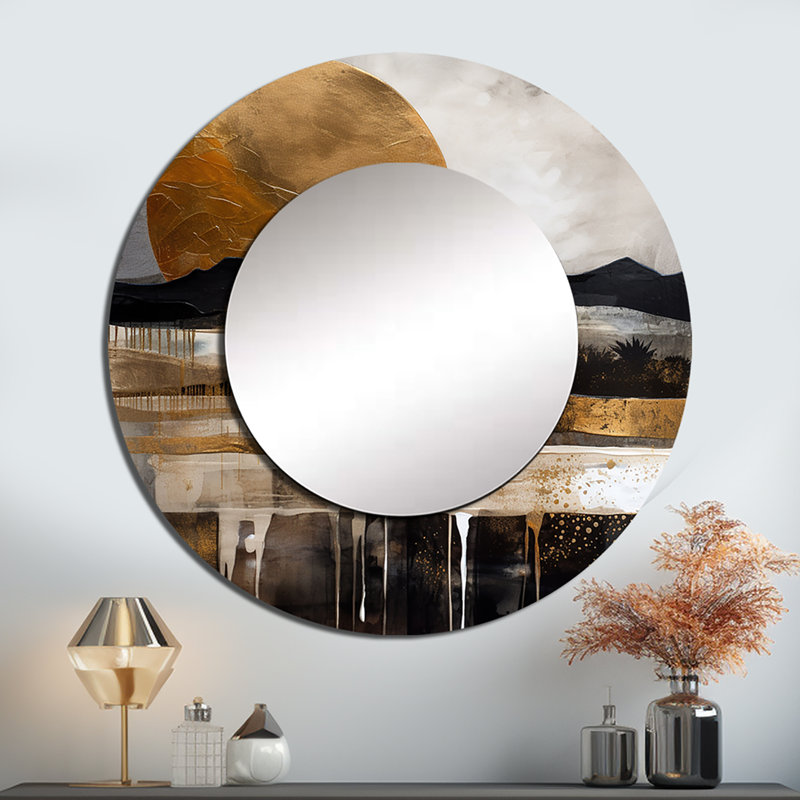 «Guyden Exploration The Evolving Golden Moon IV», paysage, miroir mural décoratif unique, grand miroir rond traditionnel, impression d'art en métal