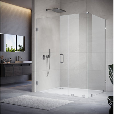 UKH07 58-1/8 to 59 in. W X 40 in. D X 80 in. H Frameless Hinged Shower Door in Chrome with EnduroShield 3/8 in. Clear Glass with 28 in. Door Panel