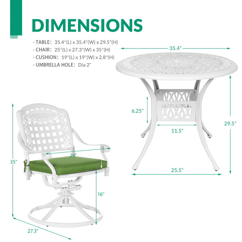 Wildon Home® 5-piece Outdoor Patio Dining Set, All-weather Cast Aluminum Conversation Set, Patio Furniture Set For Backyard, Include 4 Swivel Rocker Chairs, A 35.38" Round Table W/umbrella Hole