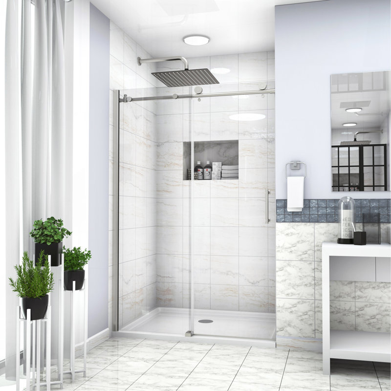 Paroi de douche coulissante simple H 48 po x H 76 po, Nickel brossé