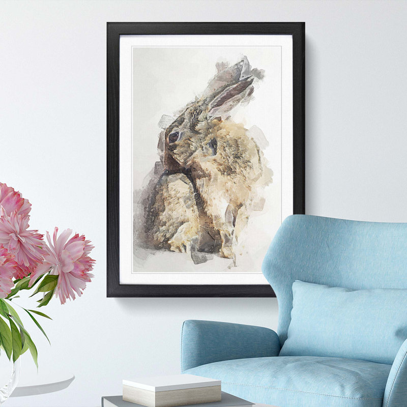 Brown Rabbit in Abstract - Picture Frame Painting Print, 48cm H x 36cm W x 2cm D, Black Framed