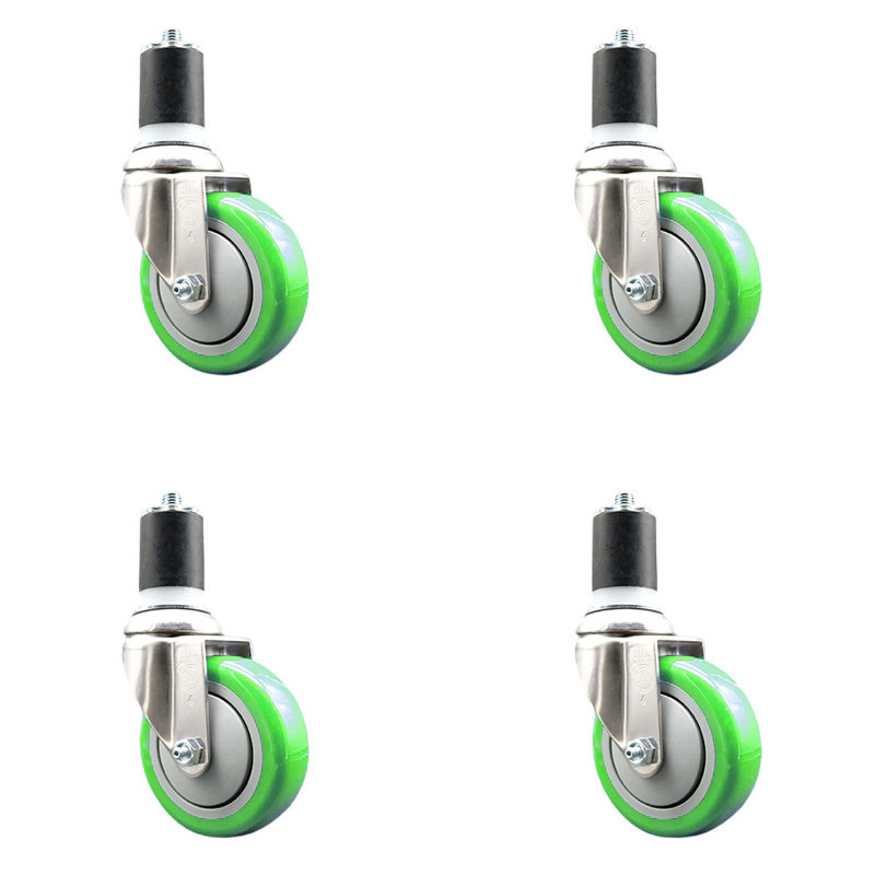 Ensemble de roulettes extensibles 4 pouces en polyuréthane pivotant de 1-3 pouces 4 pouces SCC, Vert
