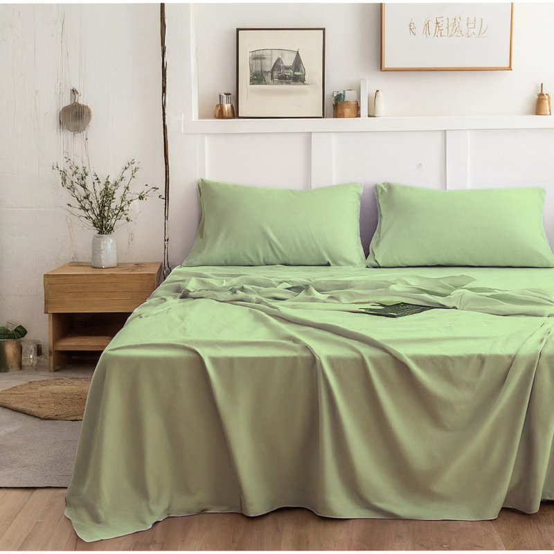 Polyester Machine Woven Sheet Set, Full Sheet Set + Fitted Sheet + 2 Pillowcases, Sage Green