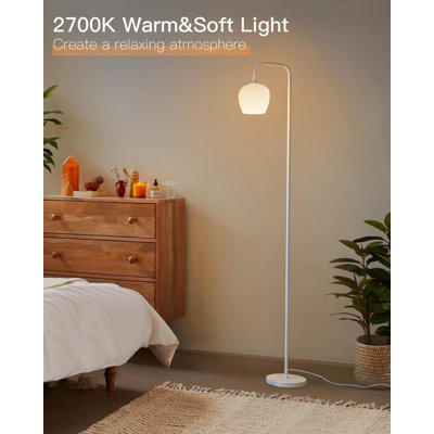 White Floor Lamp-Modern Standing Lamp For Living Room Bedroom, Opal Glass Lamp Shade, LED Bulb Included