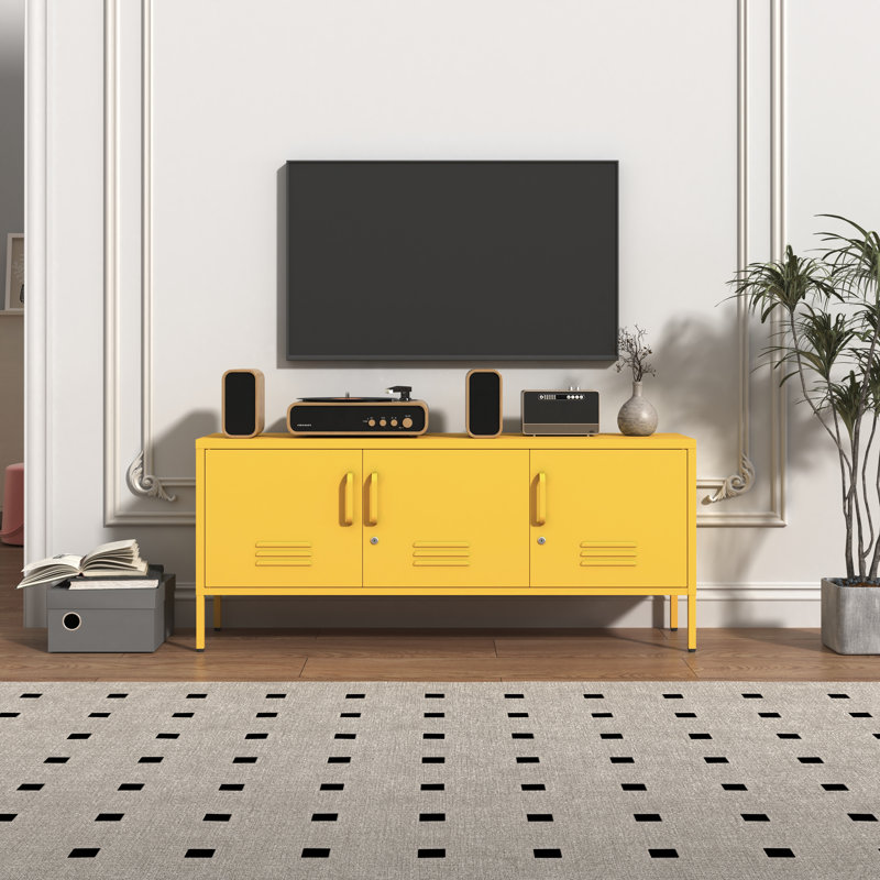 3 Door Lockable Metal TV Stand Storage Cabinet, Wide Heavy Duty Media Console for Large 100+ Inch TVs, Home Office Entertainment Center