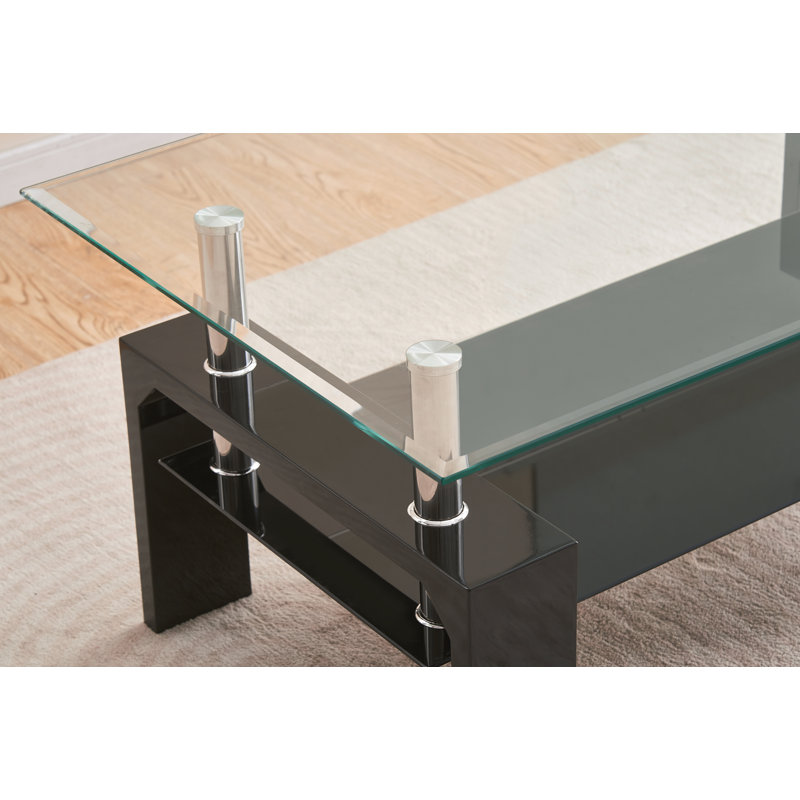 Timsbury Four Leg Coffee Table with Storage, Black