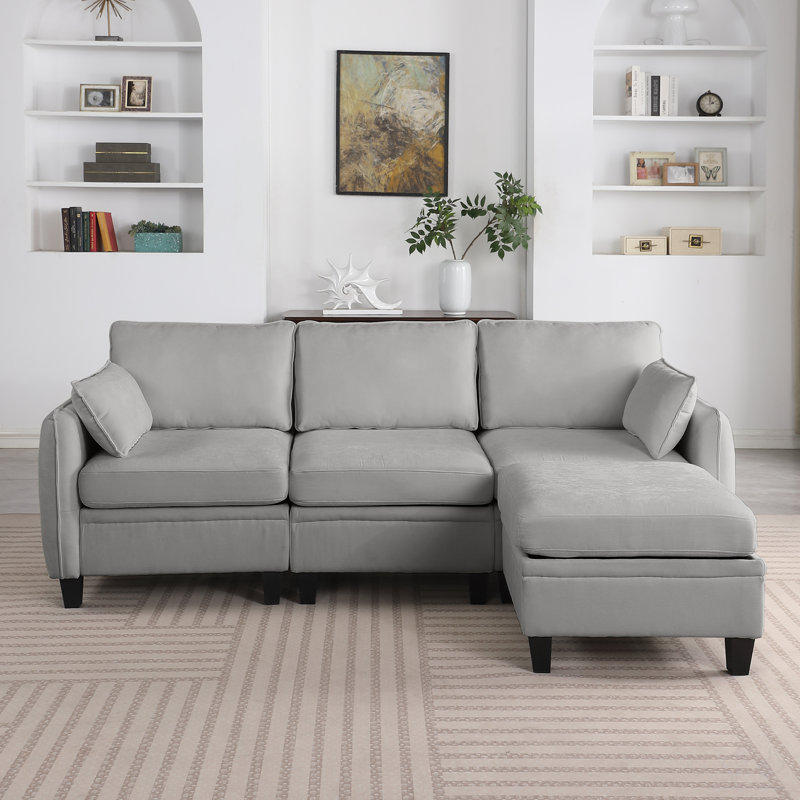 Canapé modulaire en chenille de 85 pouces, canapé en L en forme de L avec repose-pieds, combinaison de bricolage pour le salon
