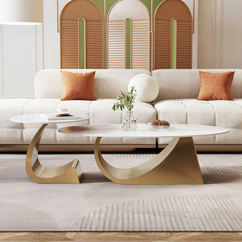 Ensemble de tables basses luxueuses de style italien, H 17,7 po x L 51,2 po x l 27,6 po, Doré