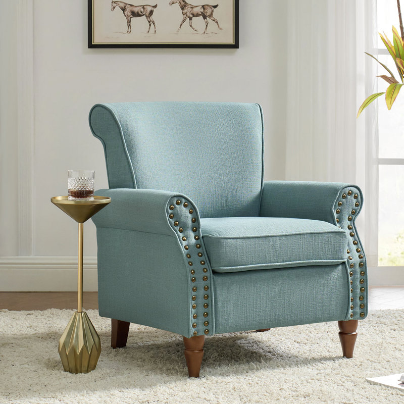  Mooresville 30” Upholstered Armchair with Solid Wood Legs, Blue Polyester