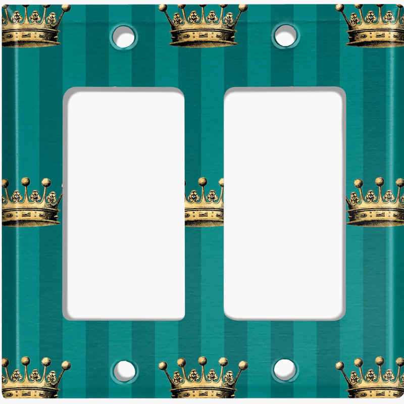 Metal Light Switch Plate Outlet Cover (Damask Golden Crown Elegant Green - Single Toggle)