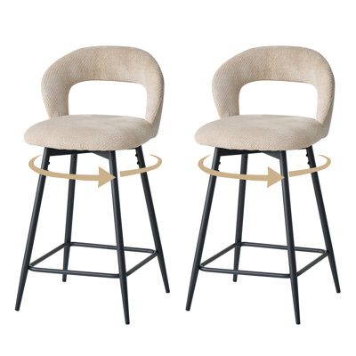 Swivel Upholstered Bar Stool with Iron Frame