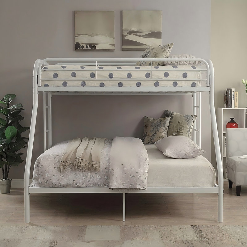 Lit superposé simple au-dessus d'un lit double en métal avec échelle, Blanc