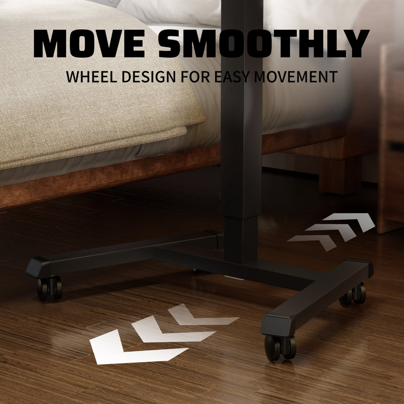 Mobile Rolling Small Table, Adjustable Height Computer Desk, Black