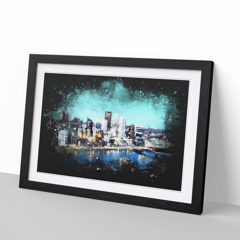 Skyline Of Pittsburgh - Single Picture Frame Print on Wood, Black Framed, 36cm H x 48cm W x 2cm D