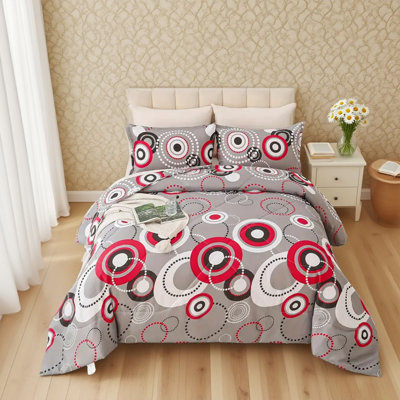 2/3 Piece Large Red Circle Comforter Set Set Made Of Ultra-Fine Fiber Soft And Suitable For Family Bedrooms