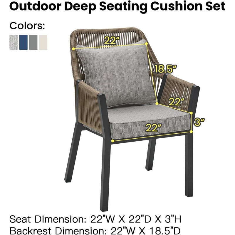 Ensemble de coussins d'extérieur à assise profonde, L 22 po x P 22 po