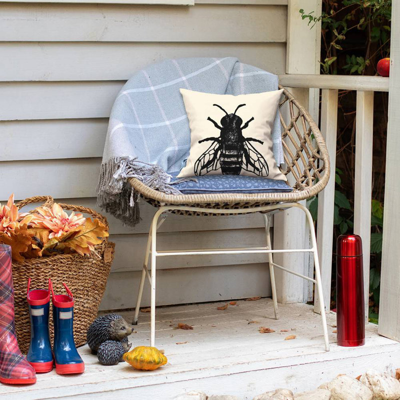 Bee - 16"x16" Outdoors Throw pillow - Spun poly - Print on demand, 16"H x 16"W