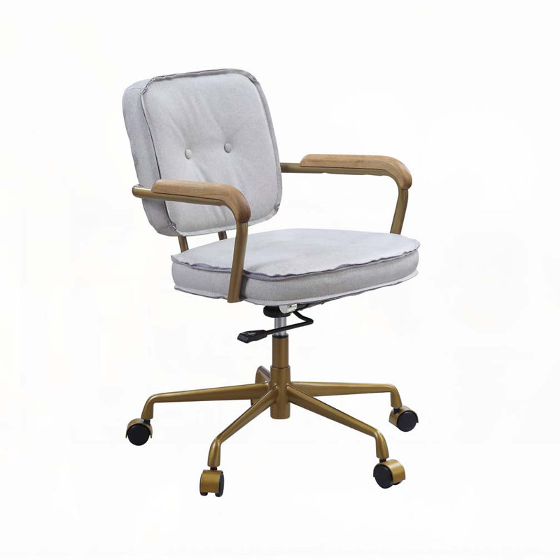 Siecross Vintage White Top Grain Leather Office Chair, Antique White/Gray
