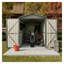 Remise de rangement pour motos en métal gris avec fenêtre, rails de plancher et accessoires inclus