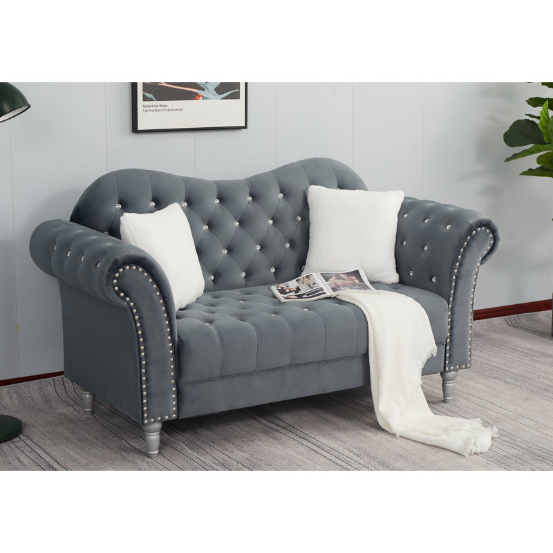 Jarvous Velvet Sofa, Gray, 37" H x 66" W x 31" D