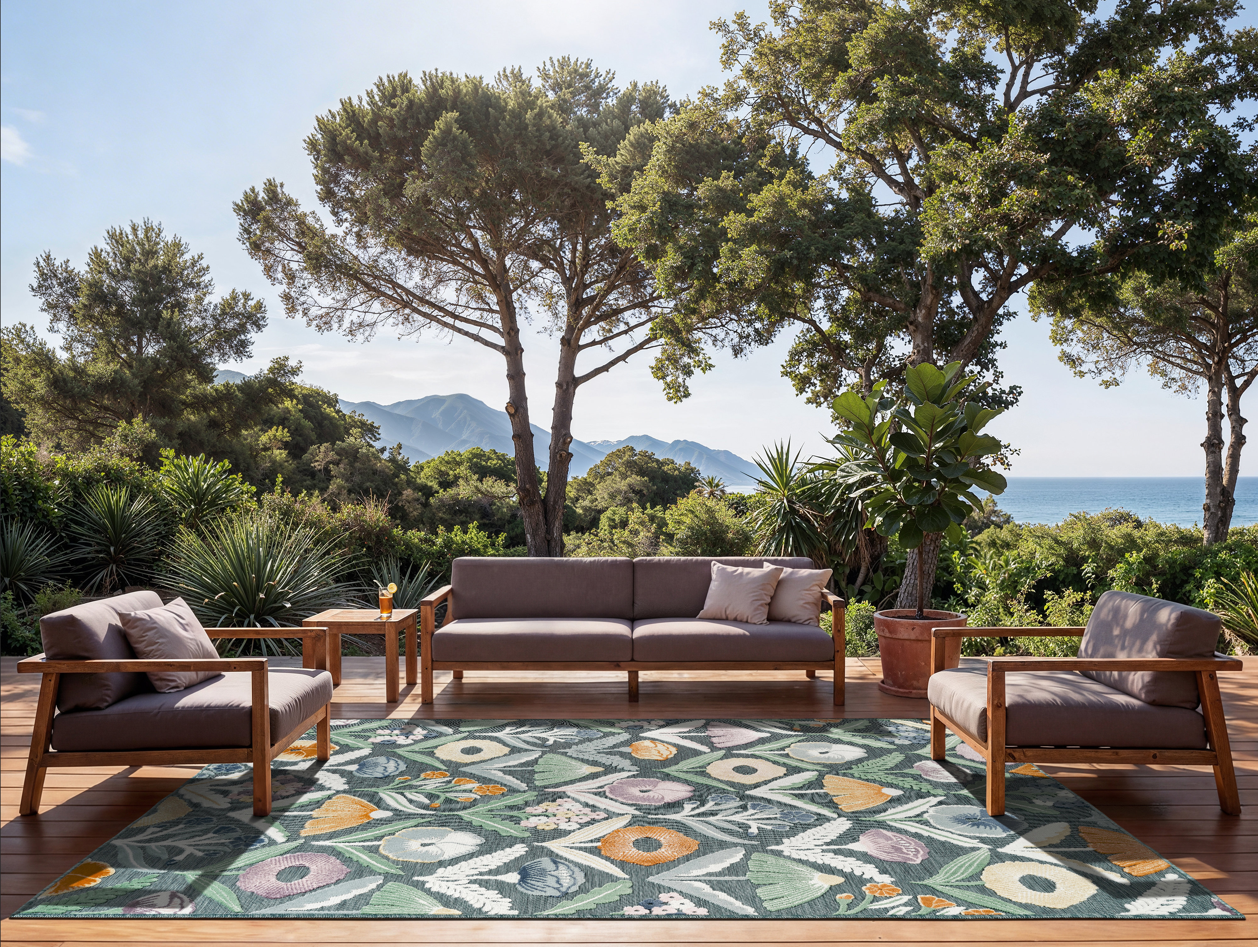 Bungalow Rose Abani Rugs Terase SAK130A Indoor/Outdoor Floral Teal Area ...