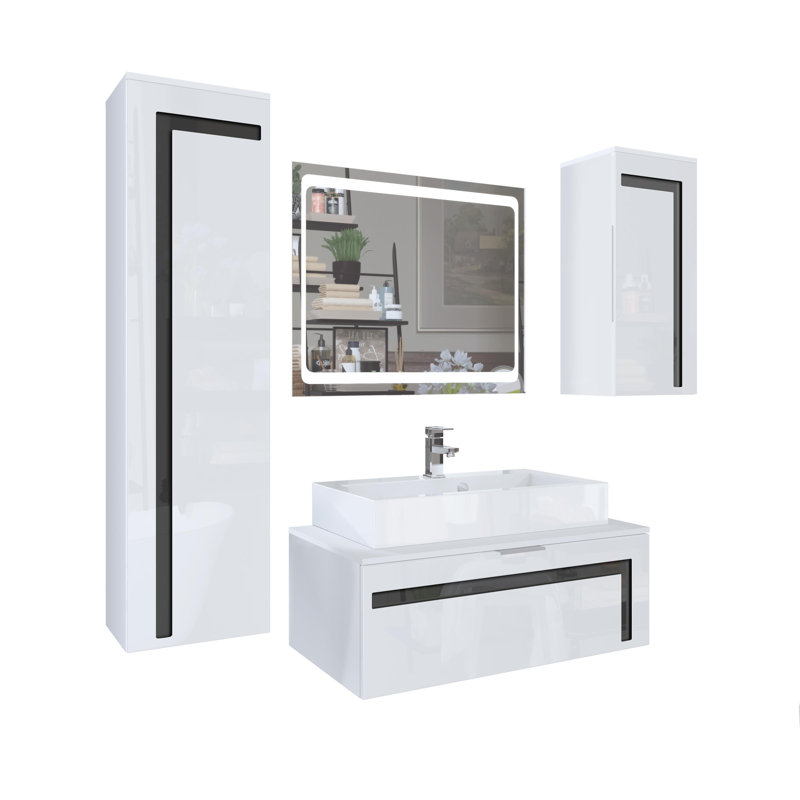 Kerner Bathroom Furniture Suite, Without sink and fittings, No, White 