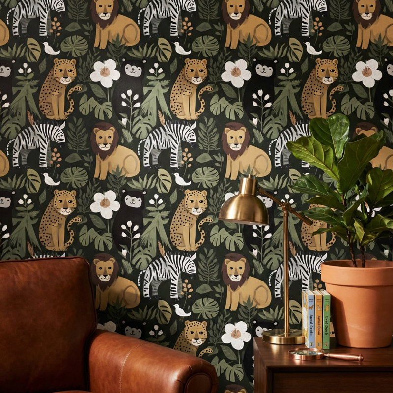Papier peint jungle animaux tropicaux, Peler et coller