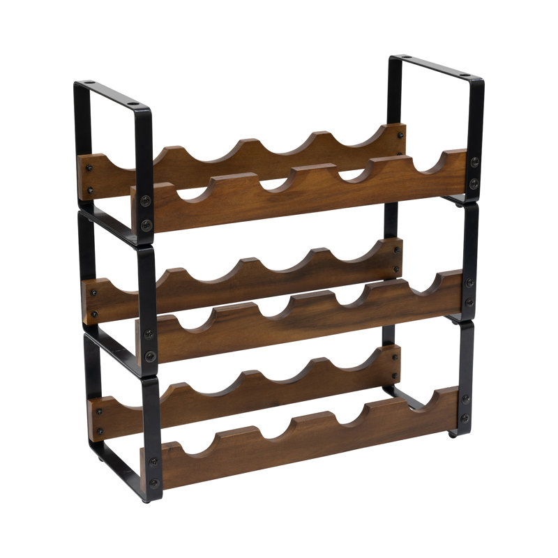 12 Bottle Rustic 3 Tier Stackable Wine Rack Freestanding Organizer