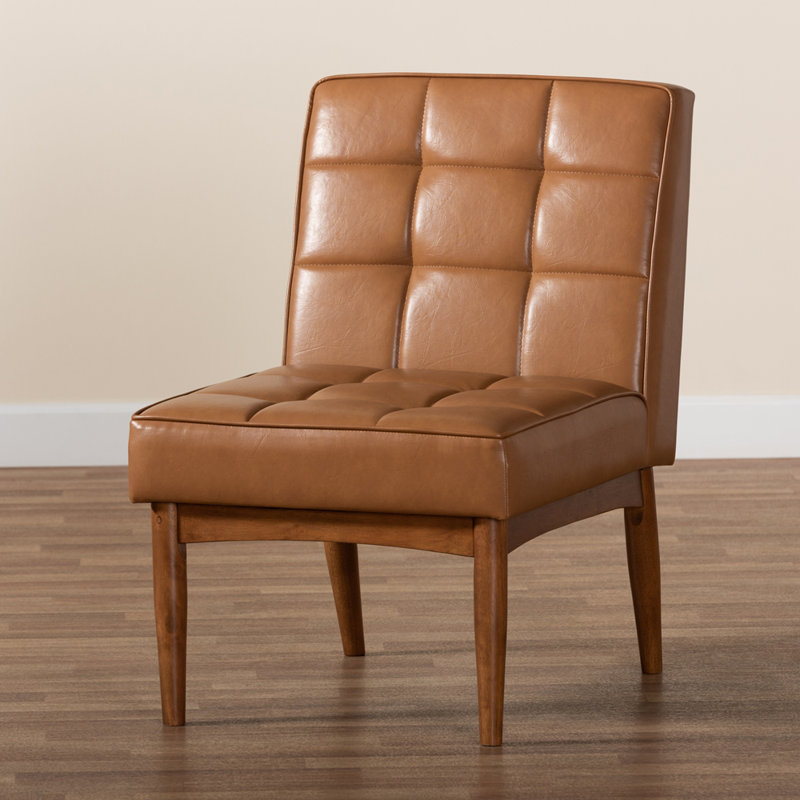 Faux Leather Upholstered Side Chair, Tan