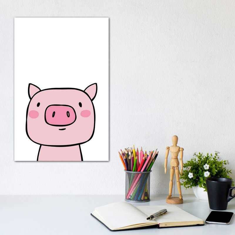 Cochon - impression d'art graphique, Pas de tapis, Toile tendue, H 12 po x l 8 po x P 0,75 po