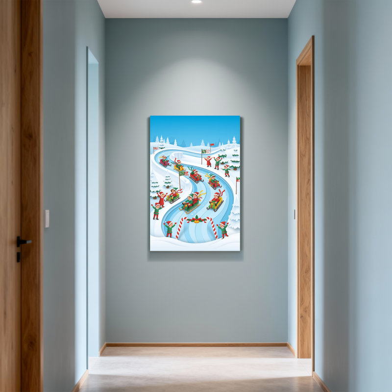Noël, Noël, elfes, traîneau, course, neige, H 30 po x l 20 po