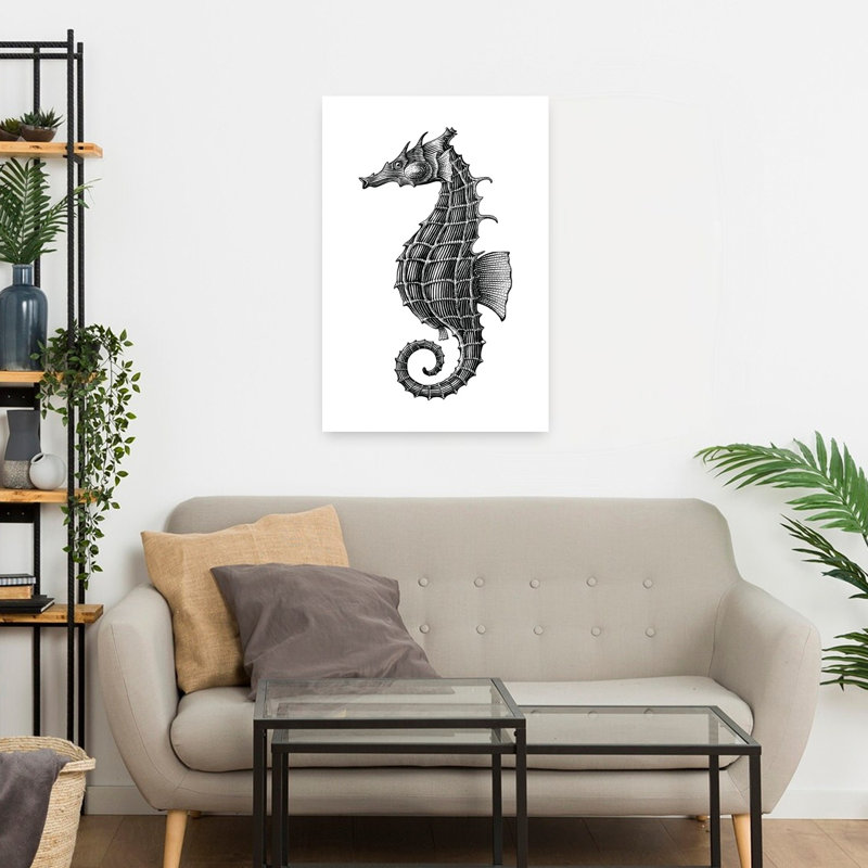 «Graceful Seahorse», dessin abstrait, hippocampe, art mural côtier, H 24 po x l 16 po
