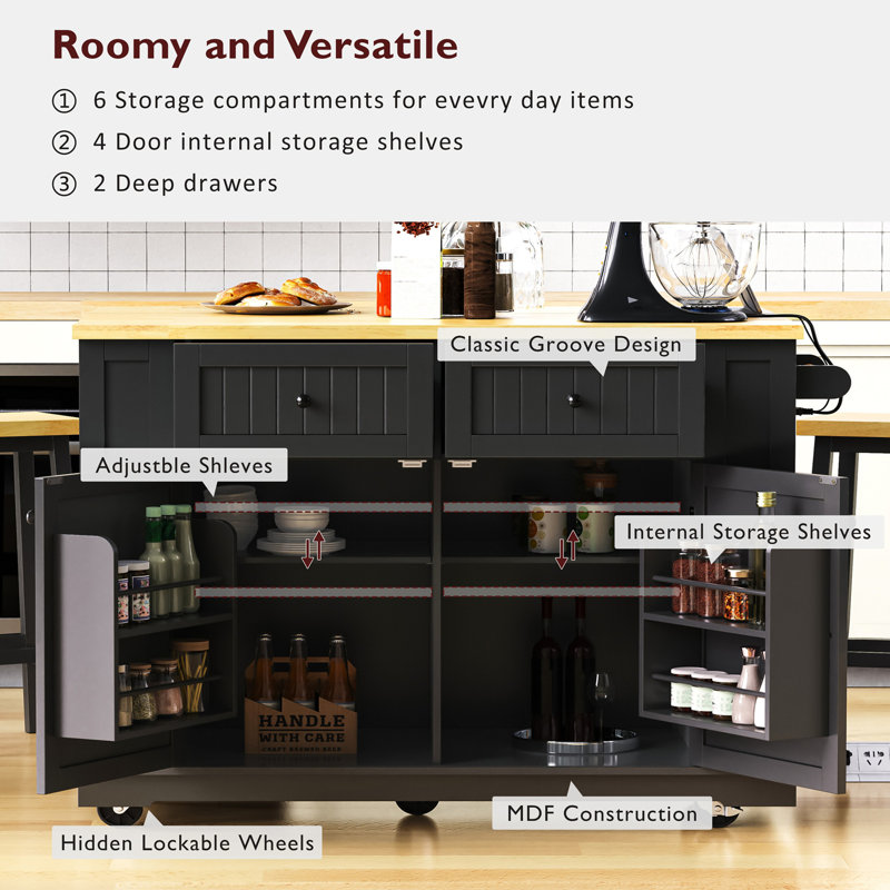 Kitchen Island with 2 Bar Stools