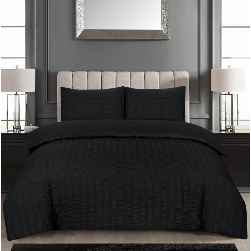 Kalonda Cotton Blend Duvet Cover Set with Pillowcases, Black, Kingsize - 2 Standard Pillowcases