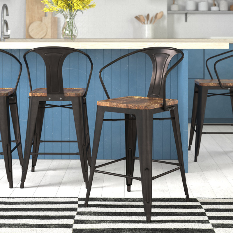 Nesbit Counter Stool with Metal Frame, Gunmetal, Counter Stool (26" Seat Height)